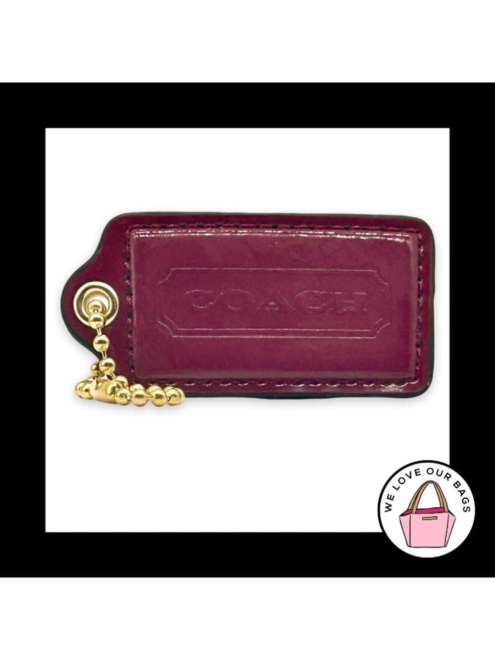 COACH HANGTAG 2.5" Magenta Dark Pink Patent Leather Bag Charm Keychain Fob Large